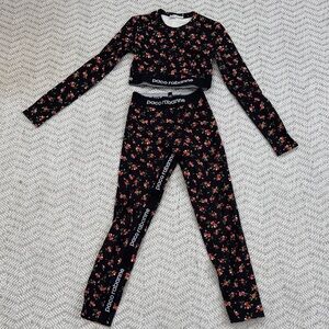 Women’s Paco Rabanne Rain of Roses Black Floral Print Set Crop Top & Leggings